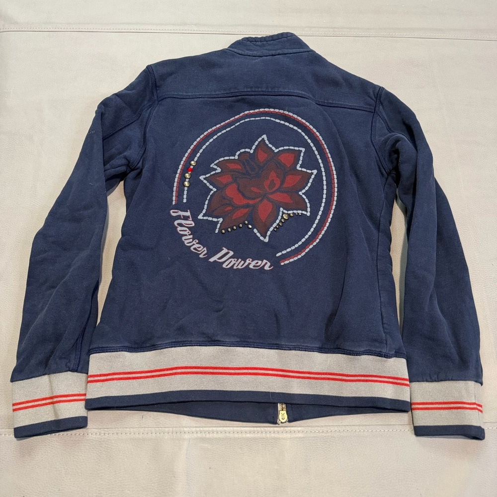 VTG Y2K Animo Italy Navy Flower Zip Track Jacket Women M ITALY Clueless Mall5222